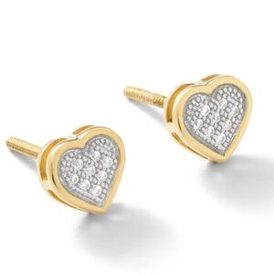 Diamond Accent Heart Stud Earrings in Sterling Silver and 14K Gold plate
